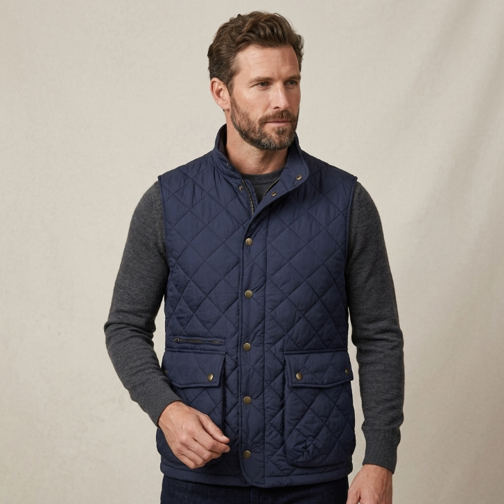 H&M Diamond Quilted Utility Vest Dark Navy