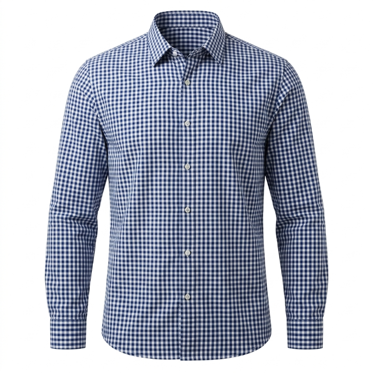 Five Four Blue & White Gingham Check Long Sleeve Shirt - Blue / White / Size Large