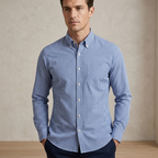 Five Four Light Blue & White Mini Gingham Check Long Sleeve Shirt - Light Blue / White / Size Large