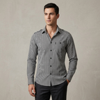Five Four Black & White Micro Gingham Check Long Sleeve Shirt - Black / White / Size Medium