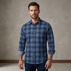 Five Four Blue Brown & White Plaid Long Sleeve Shirt - Blue / Brown / Size Large