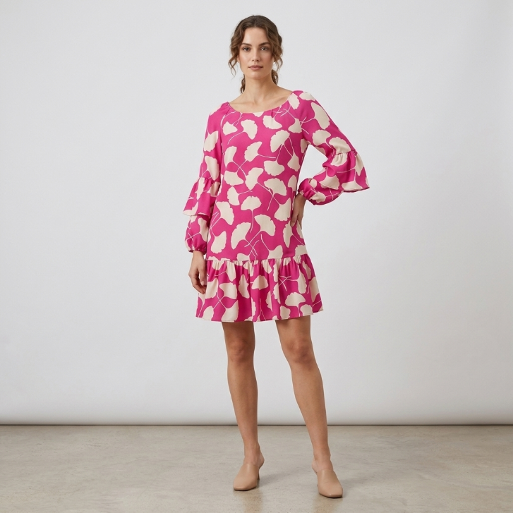 Diane von Furstenberg Pink Ginko Leaf Silk Dress Size 4