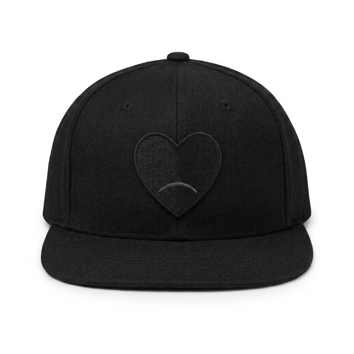 Black Snapback Cap - Tonal Black Heart Patch