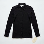 Barneys New York Black 100% Wool Knit Button Down Shirt Size S