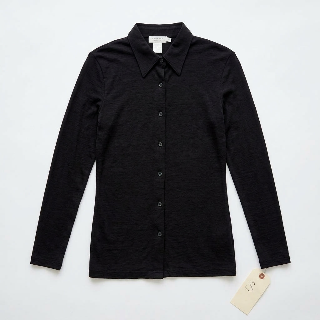 Barneys New York Black 100% Wool Knit Button Down Shirt Size S