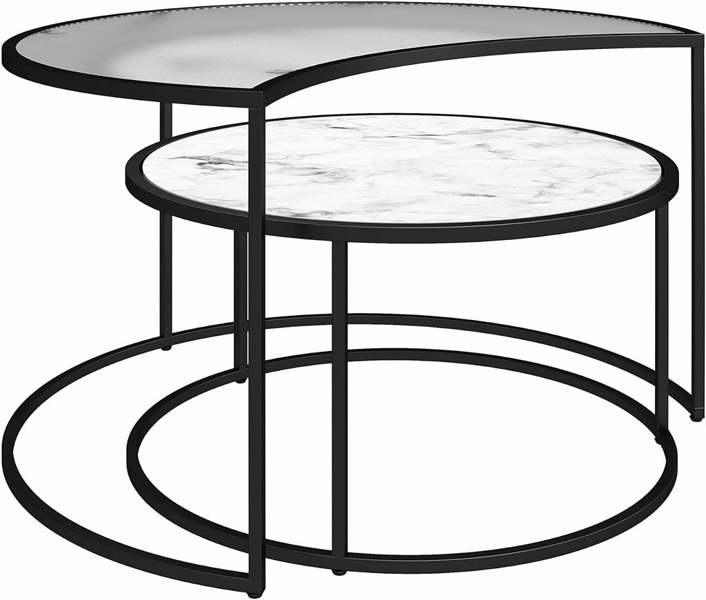 Mr. Kate Moon Phases Nesting Coffee Tables, White Faux Marble/Glass