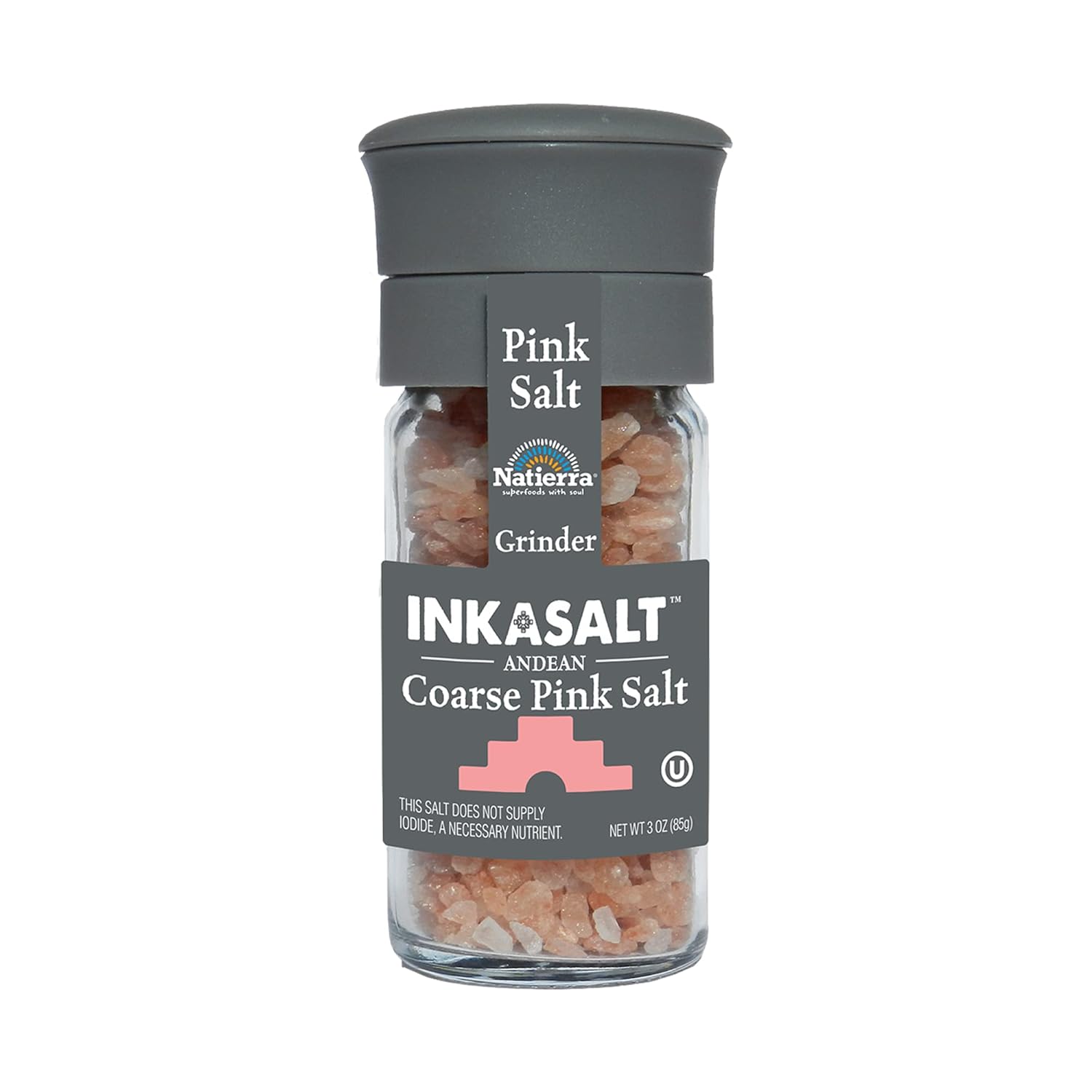 Natierra Himalania® Coarse InkaSalt Pink Salt Glass Grinder – 3 oz (85g)