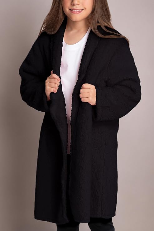 Mad Dog Sherpa Fleece Cardigans for Girls 5-12 Y, Cozy Kids Winter Fall Sweater Coats, Long Jacket for Home & Outdoor Wear