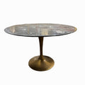 Organic Modernism 48“ Round Marble Dining Table w/ Brass Base - Showroom Floor Sample New