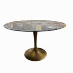 Organic Modernism 48“ Round Marble Dining Table w/ Brass Base - Showroom Floor Sample New