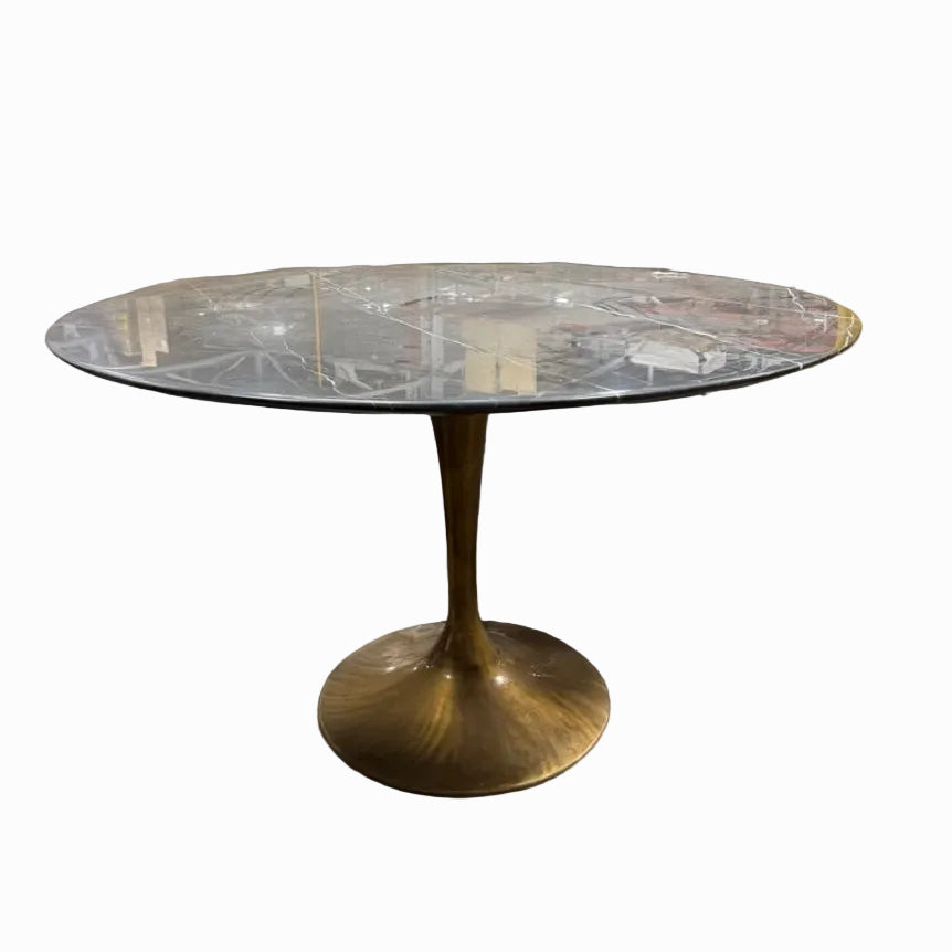 Organic Modernism 48“ Round Marble Dining Table w/ Brass Base - Showroom Floor Sample New