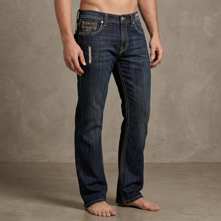 Monarchy Distressed Dark Wash Straight Leg Denim Jeans