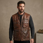 Vintage Banana Republic Mill Valley Leather Safari Vest Brown