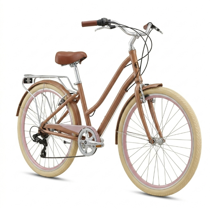 sixthreezero Around the Block Cruiser Bike - Camel with Pink Rims