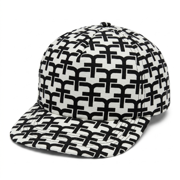 Monogram Print Mesh Trucker Cap – Black & White
