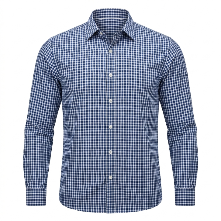 Five Four Mini Check Long Sleeve Button Down Shirt - Blue / White