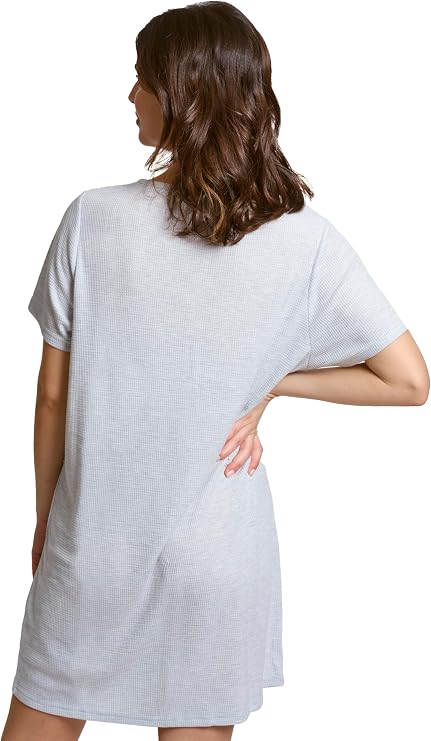 Mad Dog Women's Night Shirts - Soft Waffle Knit Womens Sleep Shirts, Short Sleeves Button-Up Pajamas Nightgowns Sleep Dress