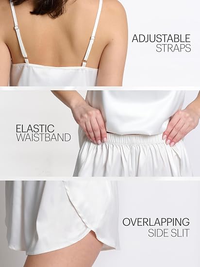 Mad Dog Satin Pajama Set For Women - Luxurious 2 Piece Silky Feel PJ Lounge Short Set, Elegant Nightwear, Silk Like Sleepwear