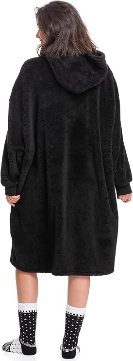 Mad Dog Sherpa Fleece Wearable Blanket Hoodie for Adult Women with Long Sleeves, Cozy Hooded Poncho Jacket