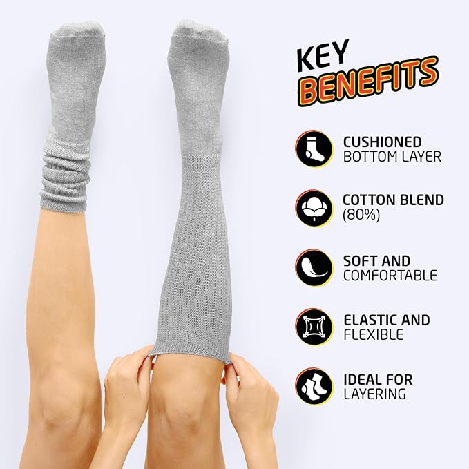 HOT FEET Women's Slouch Socks 2-Pack - Cozy Cotton Blend Scrunch Boot Socks, Long Slouchy Scrunchy Calf Socks, Sizes 4-10