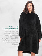 Mad Dog Sherpa Fleece Wearable Blanket Hoodie for Adult Women with Long Sleeves, Cozy Hooded Poncho Jacket