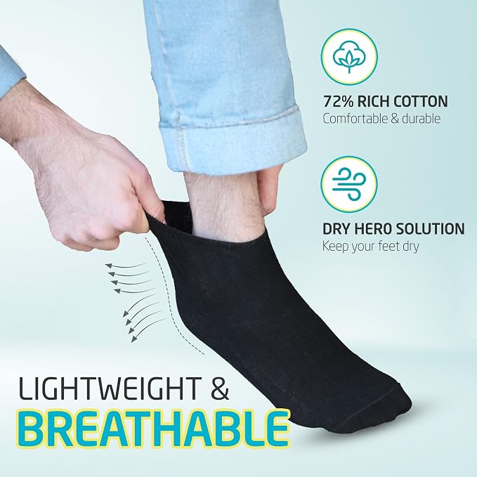 HOT FEET Men Thin Cotton No Show Summer Socks - 5 Pack Low Cut Moisture Wicking Lightweight Socks, Light Ankle Footie