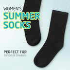 HOT FEET Thin Crew Summer Socks for Women - 5 Pack, Breathable Moisture Wicking, Lightweight Ribbed Cotton Socks Size 5.5-9.5