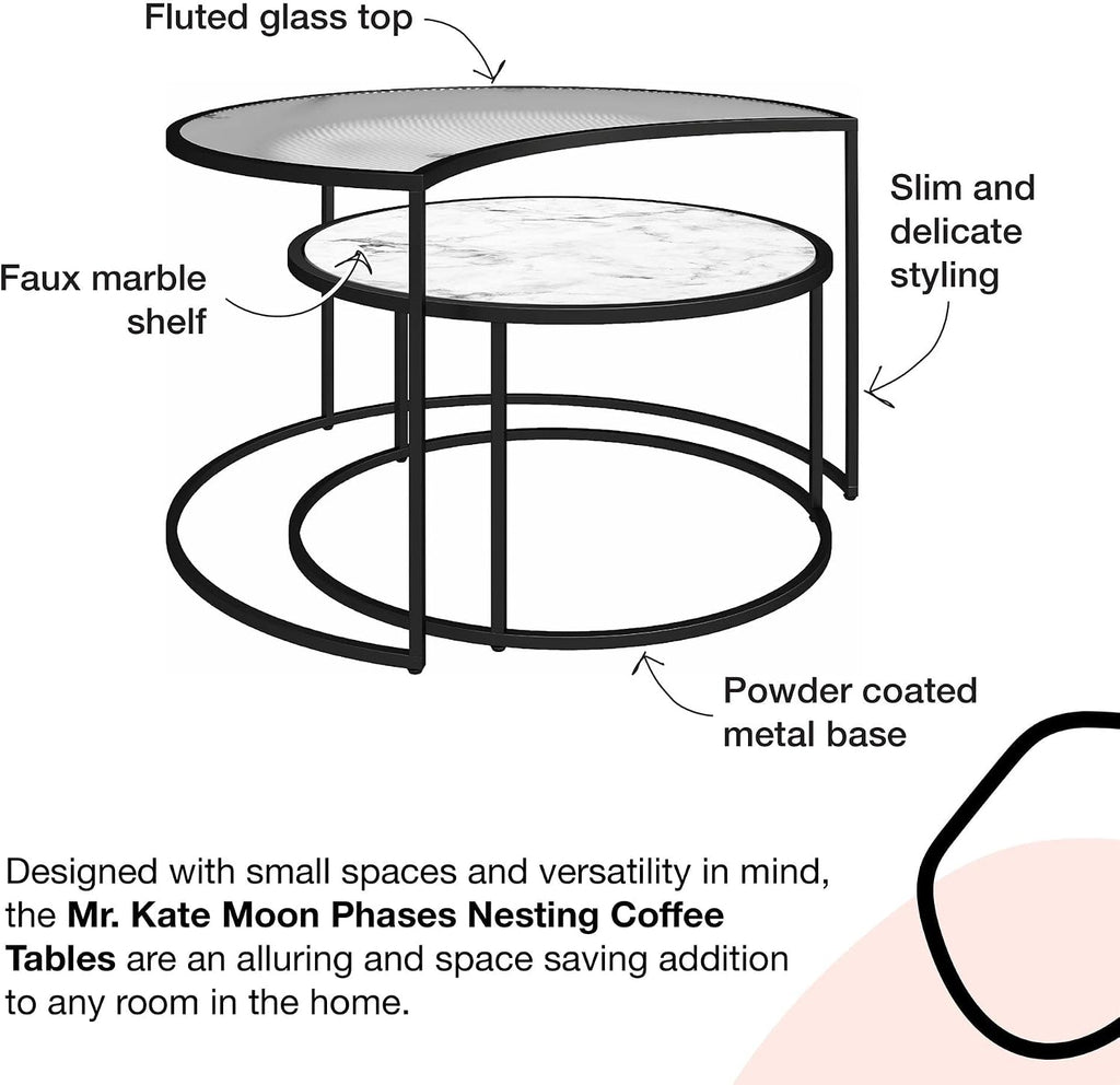 Mr. Kate Moon Phases Nesting Coffee Tables, White Faux Marble/Glass