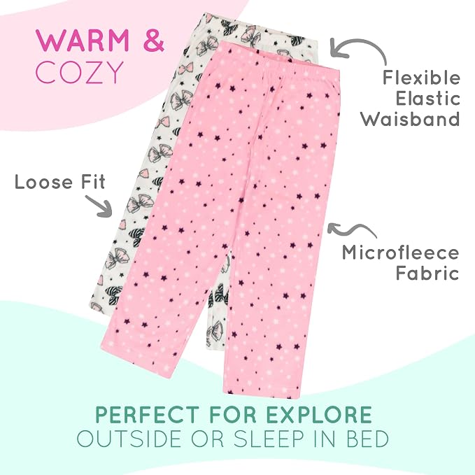 Girls' Microfleece Pajama Pants (2-Pack) - Soft & Warm Sleepwear Lounge Bottoms