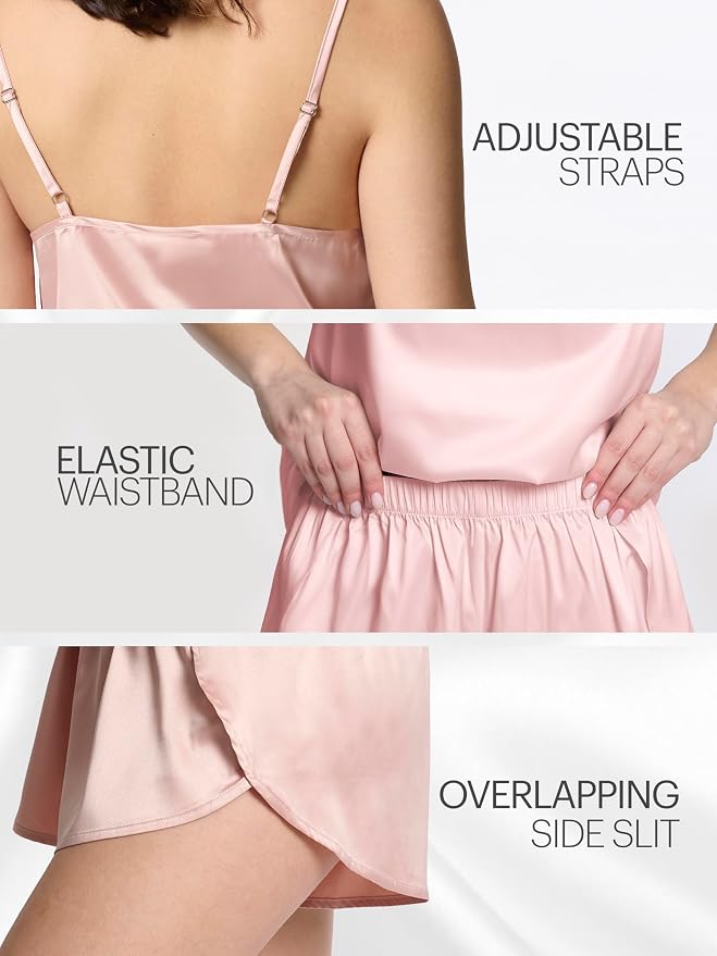 Mad Dog Satin Pajama Set For Women - Luxurious 2 Piece Silky Feel PJ Lounge Short Set, Elegant Nightwear, Silk Like Sleepwear
