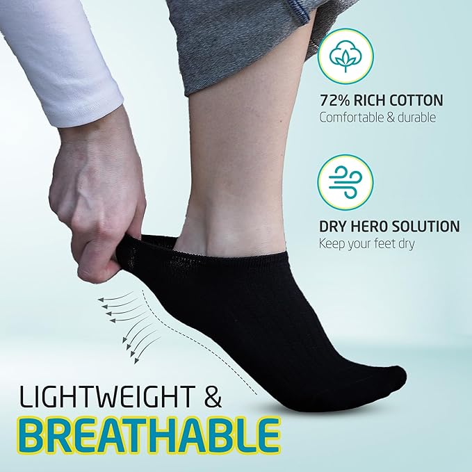 HOT FEET Thin Women's No Show Summer Socks - 5 Pack Cotton Ankle, Low Cut Lightweight Moisture Wicking Footies, Size 5.5-7.5