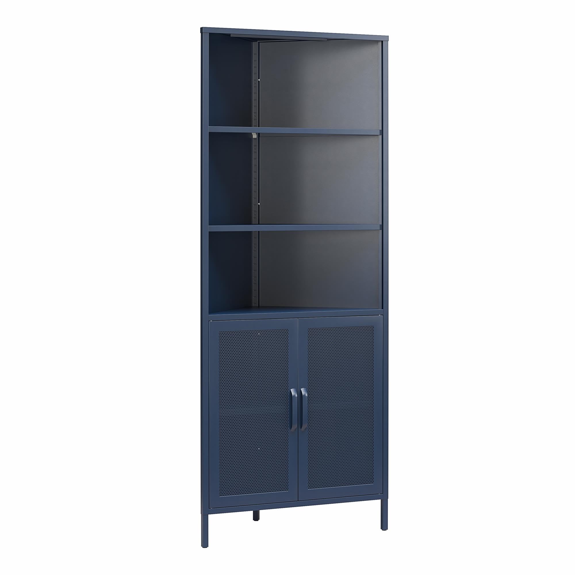 Novogratz Channing Corner Storage Cabinet with 2 Doors, Navy Blue