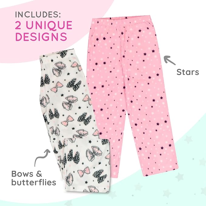 Girls' Microfleece Pajama Pants (2-Pack) - Soft & Warm Sleepwear Lounge Bottoms