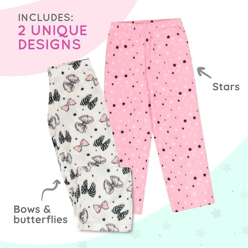 Girls' Microfleece Pajama Pants (2-Pack) - Soft & Warm Sleepwear Lounge Bottoms
