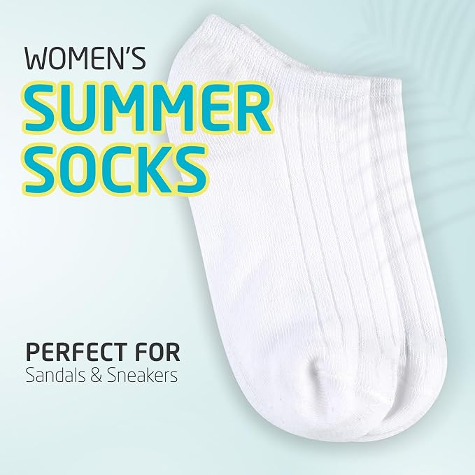 HOT FEET Thin Women's No Show Summer Socks - 5 Pack Cotton Ankle, Low Cut Lightweight Moisture Wicking Footies, Size 5.5-7.5