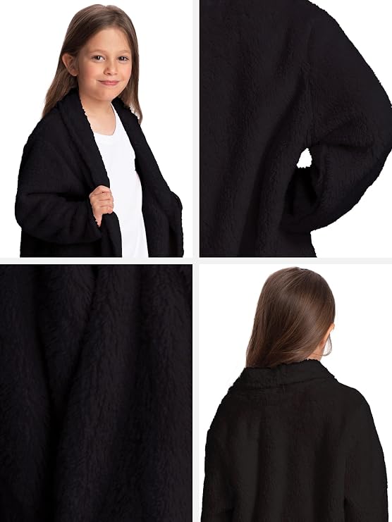 Mad Dog Sherpa Fleece Cardigans for Girls 5-12 Y, Cozy Kids Winter Fall Sweater Coats, Long Jacket for Home & Outdoor Wear