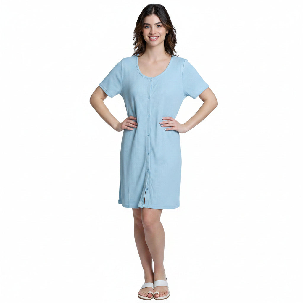 Mad Dog Women's Night Shirts - Soft Waffle Knit Womens Sleep Shirts, Short Sleeves Button-Up Pajamas Nightgowns Sleep Dress