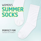 HOT FEET Thin Crew Summer Socks for Women - 5 Pack, Breathable Moisture Wicking, Lightweight Ribbed Cotton Socks Size 5.5-9.5