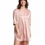 Mad Dog Satin Night Shirts for Women - Silk Like Nightshirt Pajama - Sexy Sleep Shirts, Button Down Sleepwear Nightgowns