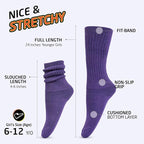 HOT FEET Girls Slouch Socks - 6 PK Tall Stacked Slouchy Socks, Warm Cotton Blend Long Calf Socks for Kids