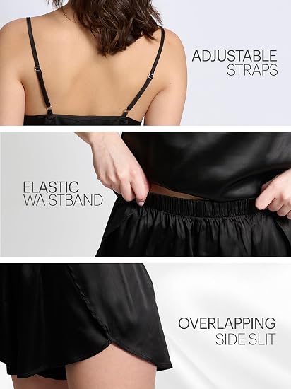 Mad Dog Satin Pajama Set For Women - Luxurious 2 Piece Silky Feel PJ Lounge Short Set, Elegant Nightwear, Silk Like Sleepwear