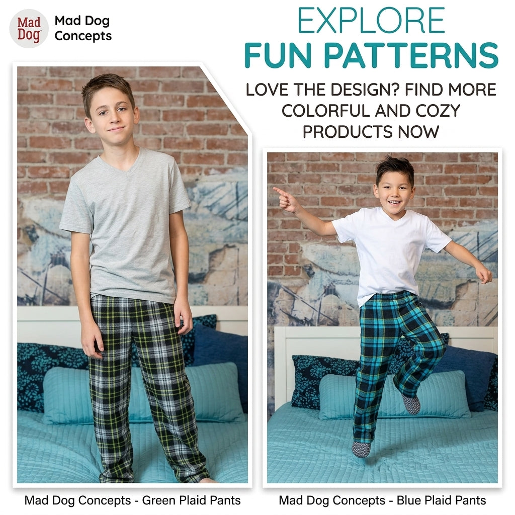 Mad Dog Boy's 2-Pack Plaid Pajama Pants + Slipper Socks