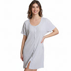 Mad Dog Women's Night Shirts - Soft Waffle Knit Womens Sleep Shirts, Short Sleeves Button-Up Pajamas Nightgowns Sleep Dress