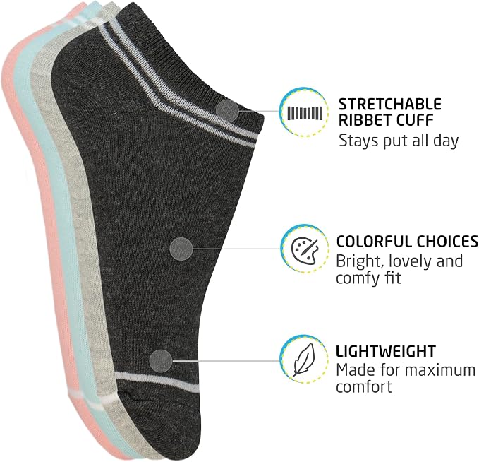 HOT FEET Thin Ankle Socks for Women & Girls – Fun & Cute Low Cut No Show Socks, Stocking Stuffers, 6, 8, 18 PK Size 4-10
