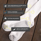HOT FEET Work Socks for Men, Long All Weather Boot Crew Cotton Socks, Cushioned, Moisture Wicking, Stocking Stuffers