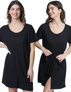 Mad Dog Women's Night Shirts - Soft Waffle Knit Womens Sleep Shirts, Short Sleeves Button-Up Pajamas Nightgowns Sleep Dress