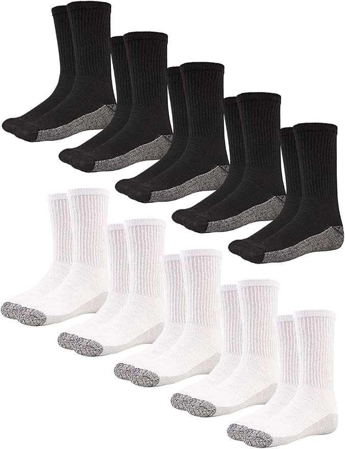 HOT FEET Work Socks for Men, Long All Weather Boot Crew Cotton Socks, Cushioned, Moisture Wicking, Stocking Stuffers