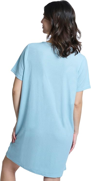 Mad Dog Women's Night Shirts - Soft Waffle Knit Womens Sleep Shirts, Short Sleeves Button-Up Pajamas Nightgowns Sleep Dress