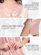Mad Dog Satin Night Shirts for Women - Silk Like Nightshirt Pajama - Sexy Sleep Shirts, Button Down Sleepwear Nightgowns