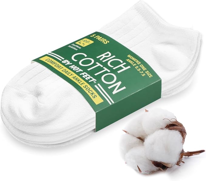 HOT FEET Thin Women's No Show Summer Socks - 5 Pack Cotton Ankle, Low Cut Lightweight Moisture Wicking Footies, Size 5.5-7.5